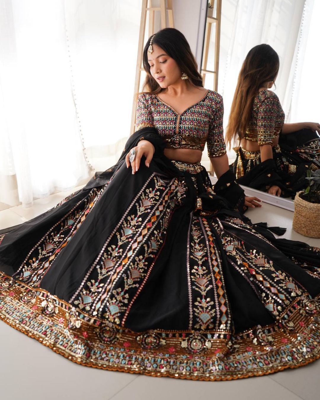 Charming Black Georgette Embroidery & Sequence Work Lehenga Choli