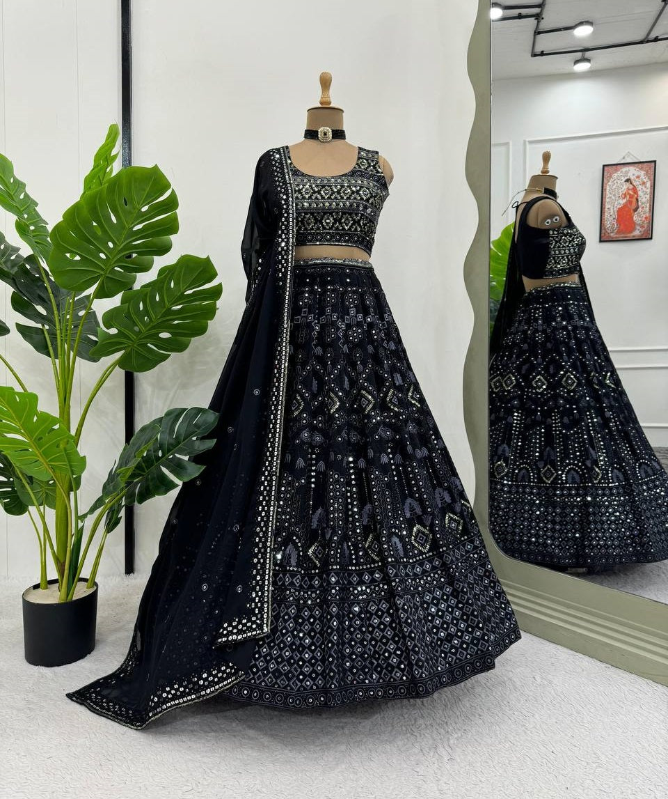 Black Bridal Lehenga Choli in Georgette With Sequence Work Wedding Lehenga