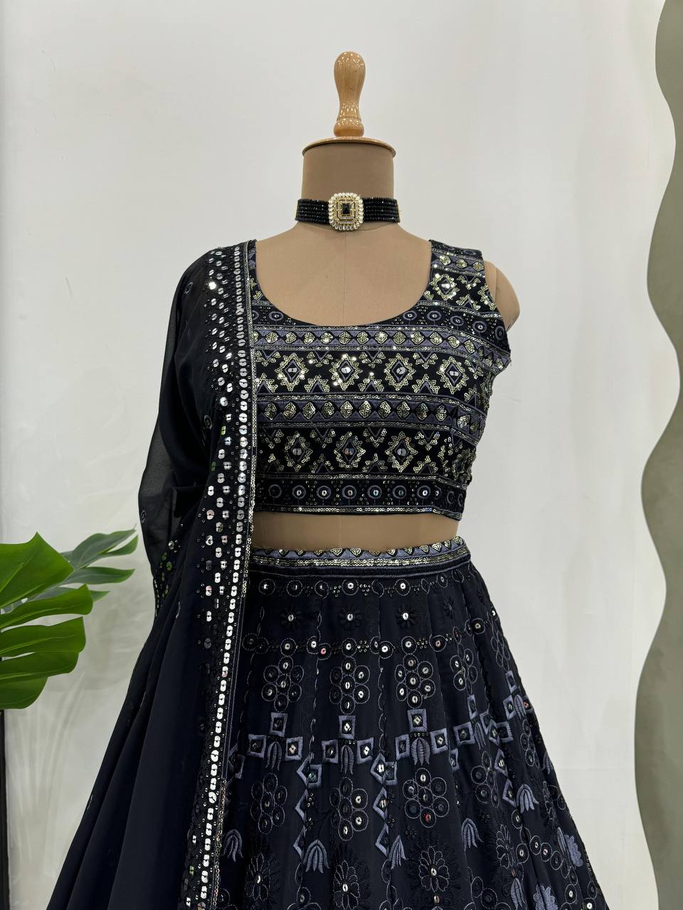 Black Bridal Lehenga Choli in Georgette With Sequence Work Wedding Lehenga