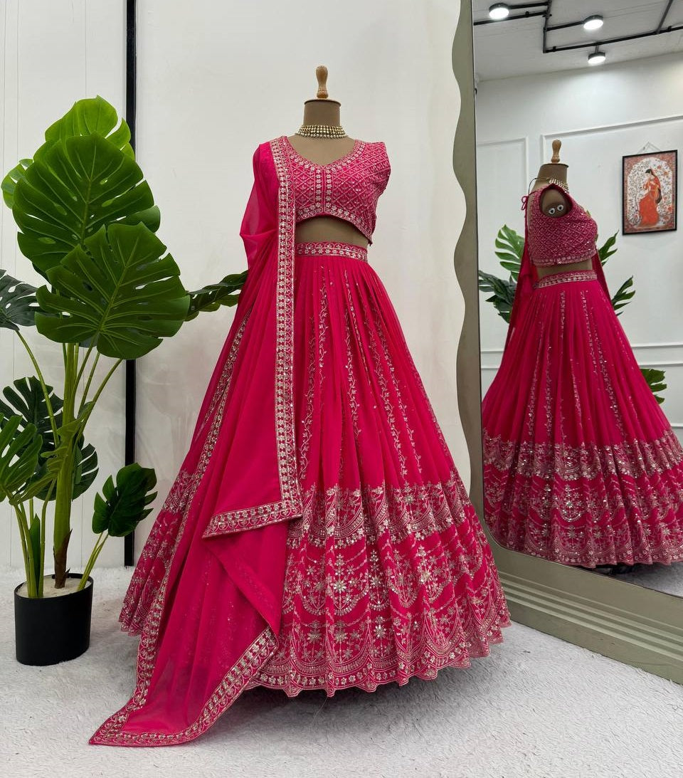 Hot Pink Georgette Sequence & Thread Work Lehenga Choli