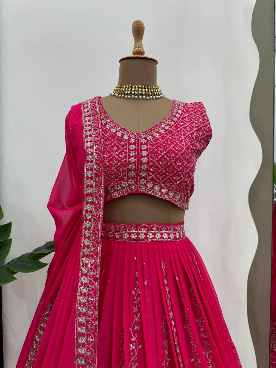 Hot Pink Georgette Sequence & Thread Work Lehenga Choli