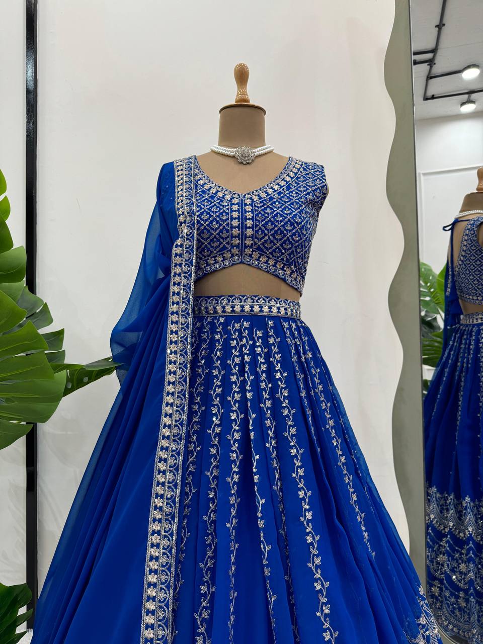 Reception Wear Heavy Work Blue Color Lehenga Choli