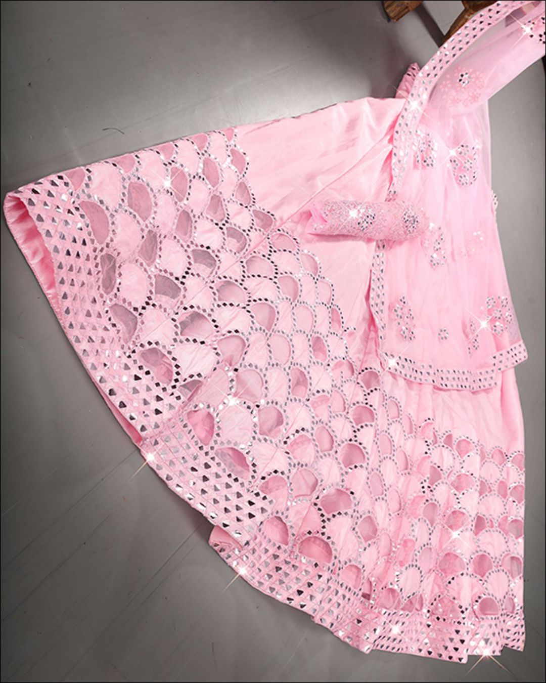 Pink Foil Mirror Soft Net Lehenga Choli