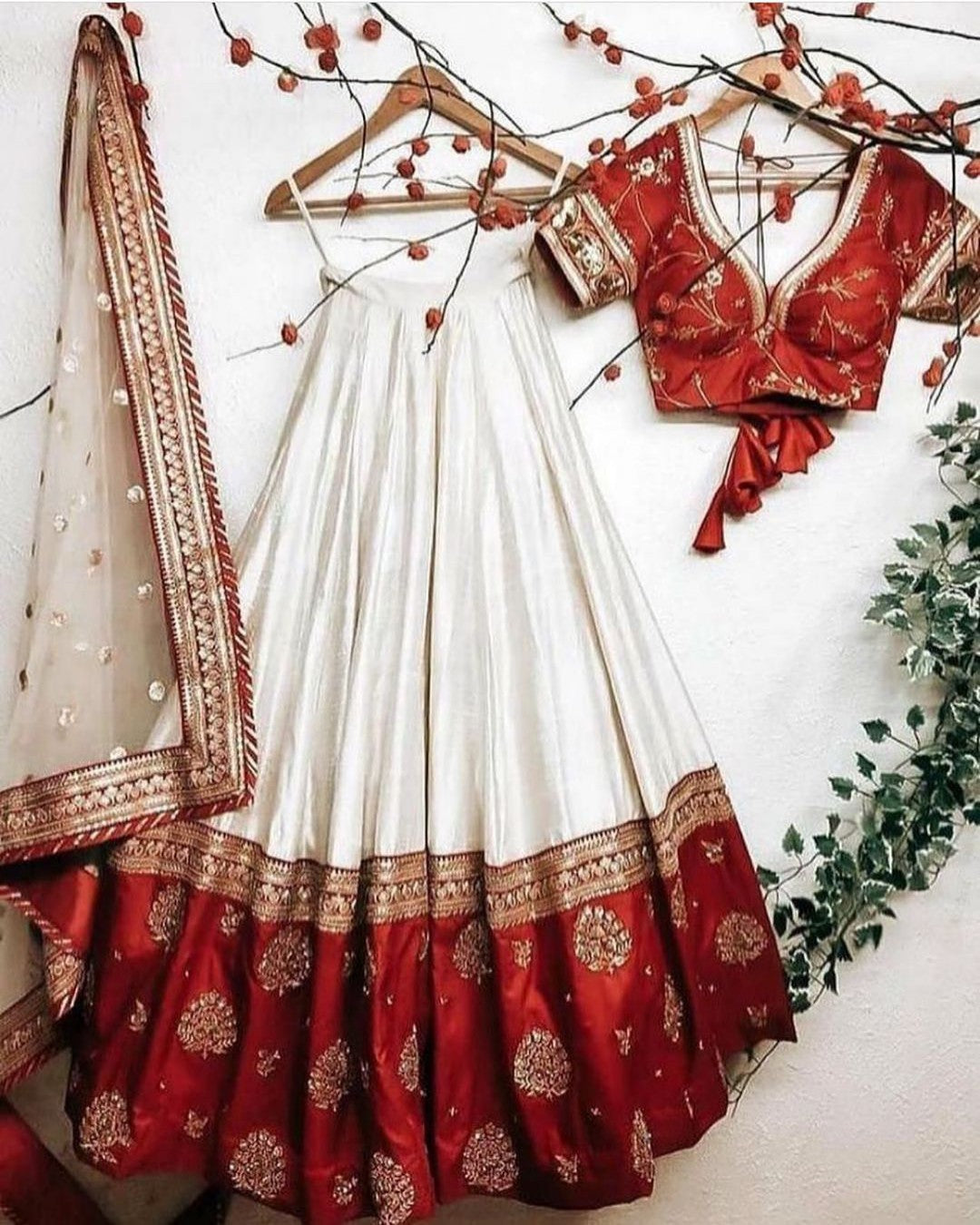 Ivory White Taffeta Silk Partywear Lehenga Choli