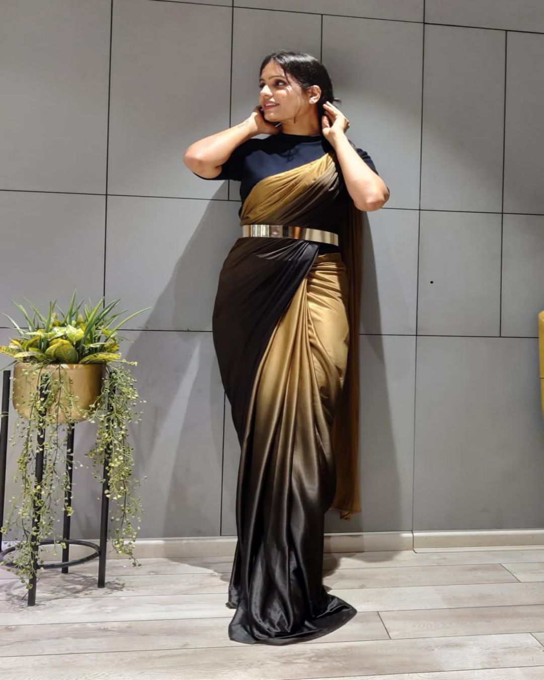 Golden Padding Pre Drape Saree