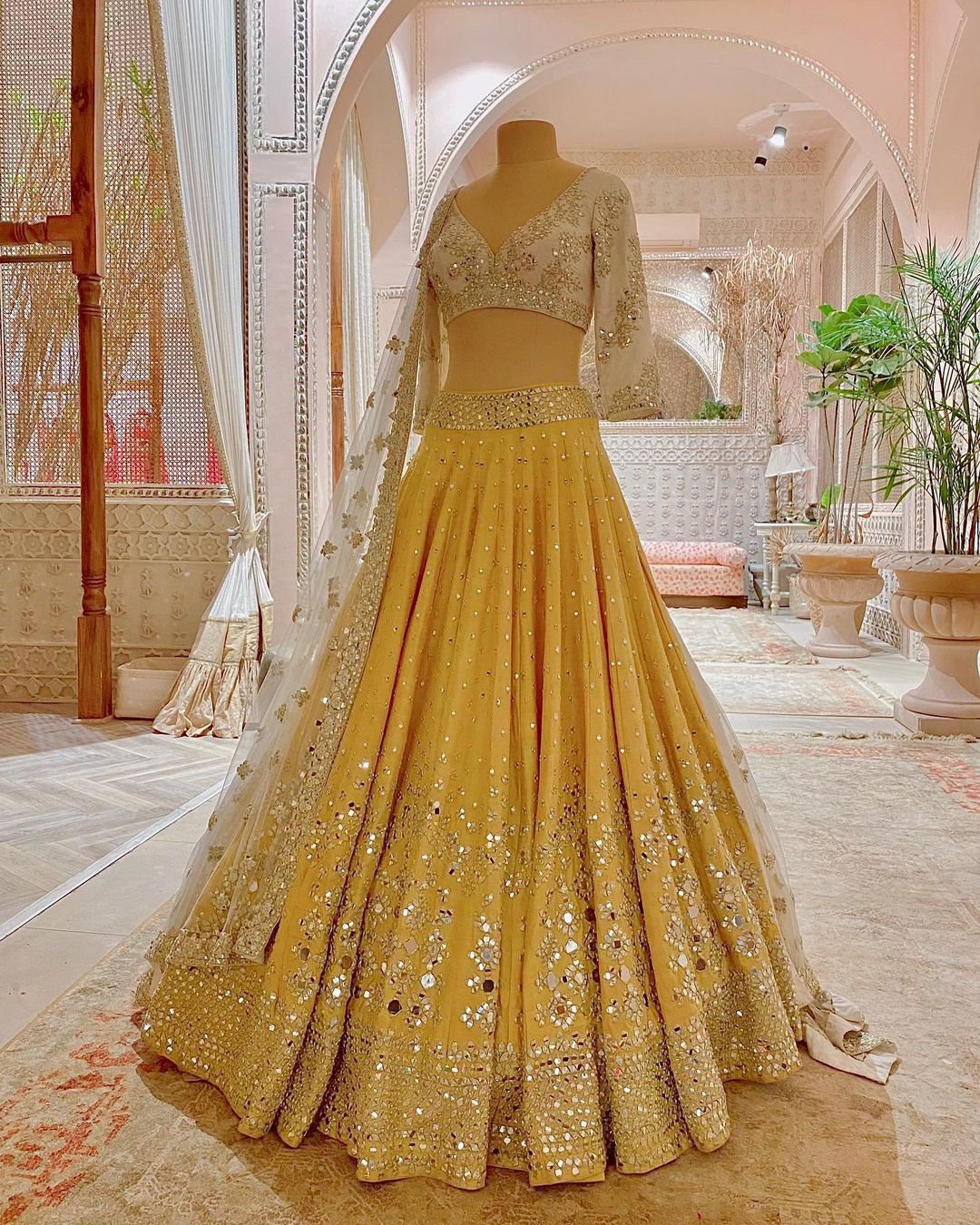 Royal Yellow Color Mirror Work Haldi & Wedding Function Lehenga Choli