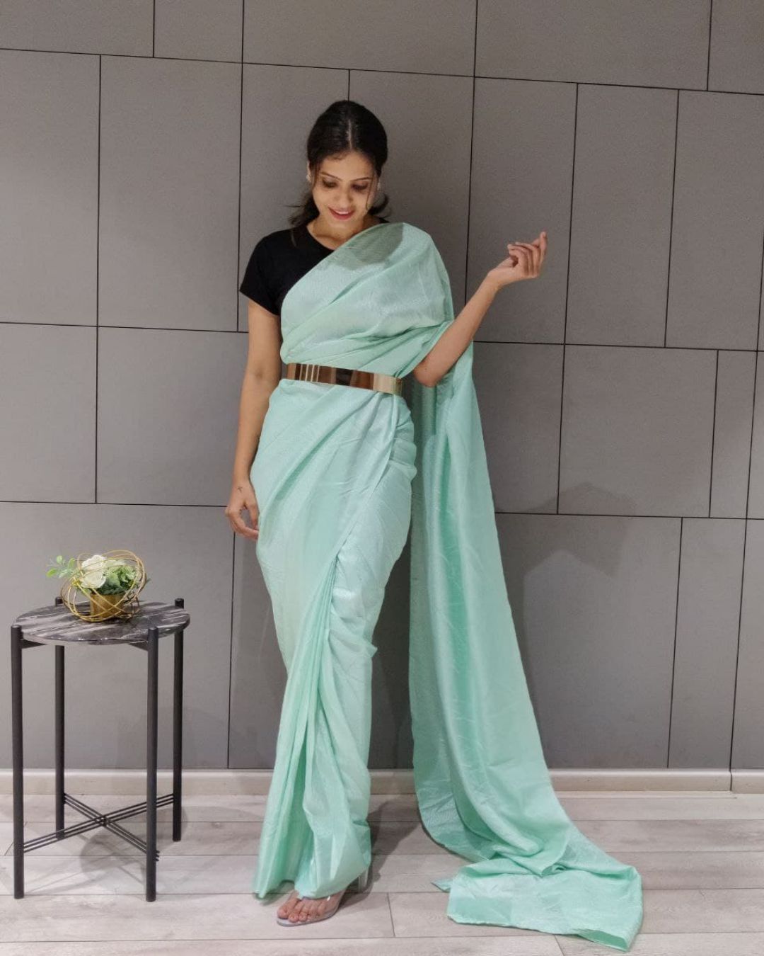 Aquamarine Color Pre Stitched Saree