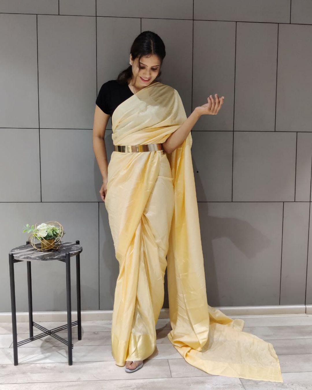 Yellow Pre Drape Saree