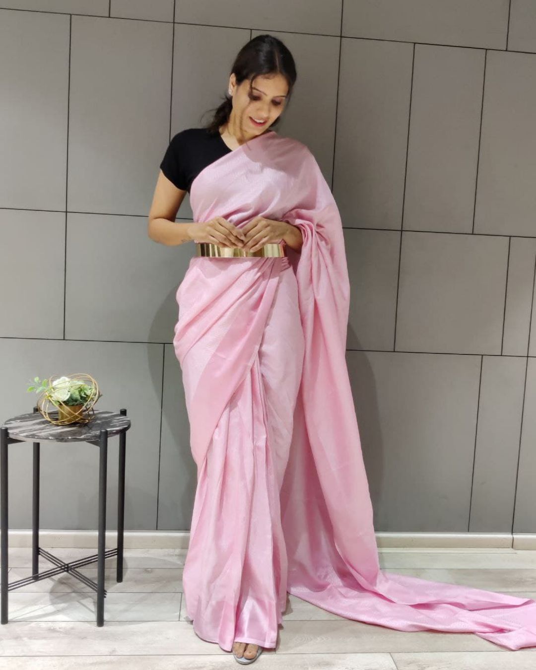 Pink Color Pre Stitched Saree