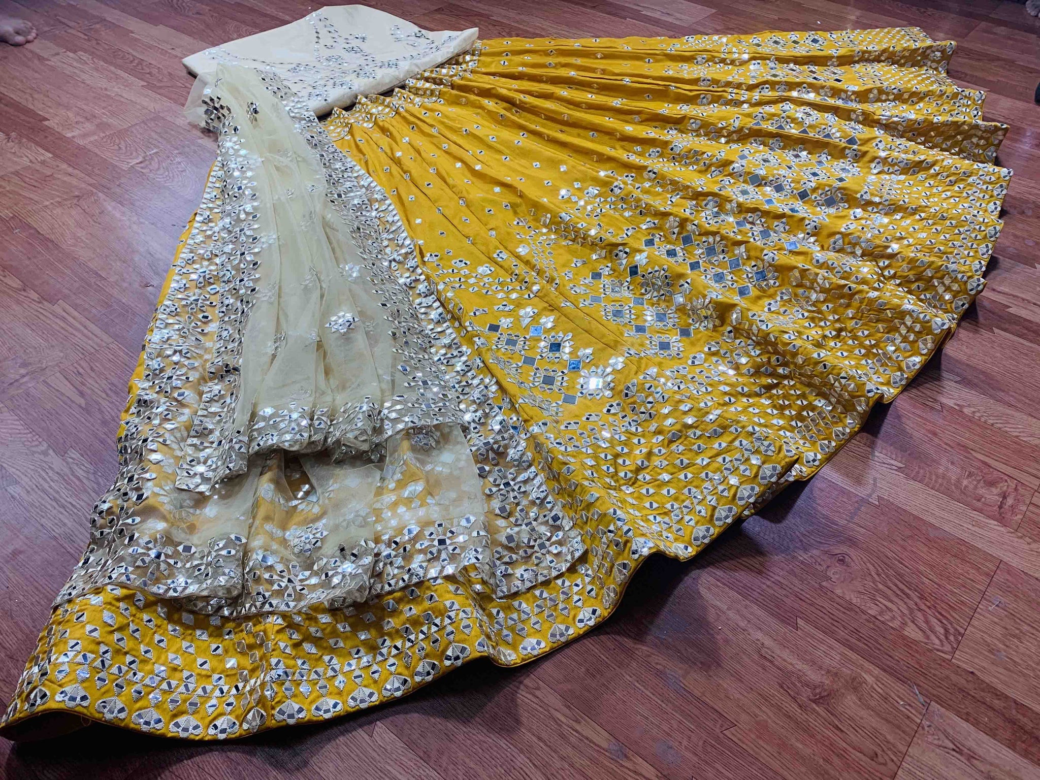 Royal Yellow Color Mirror Work Haldi & Wedding Function Lehenga Choli