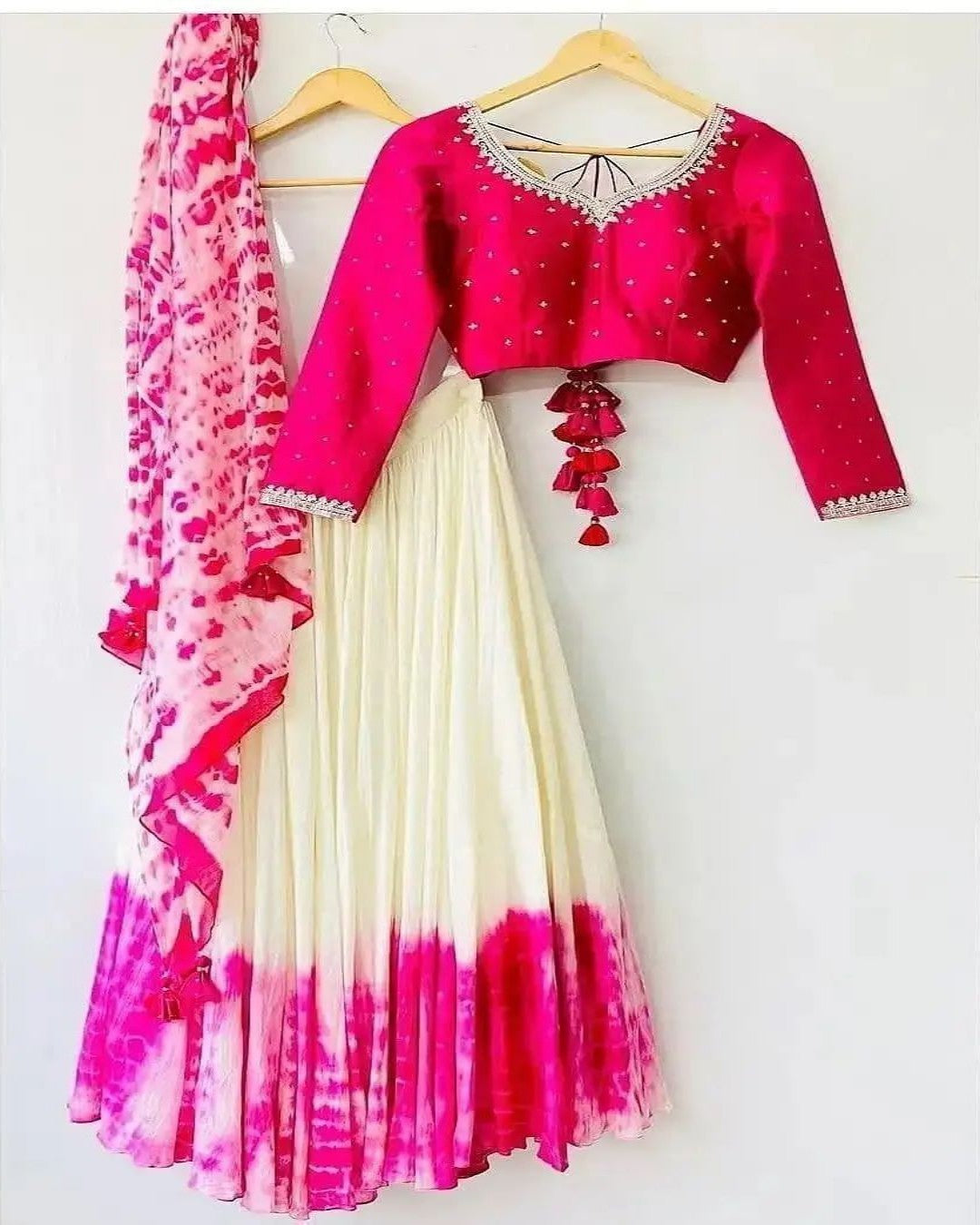 Rani Pink Color Chiffon Fabric Printed Lehenga Choli