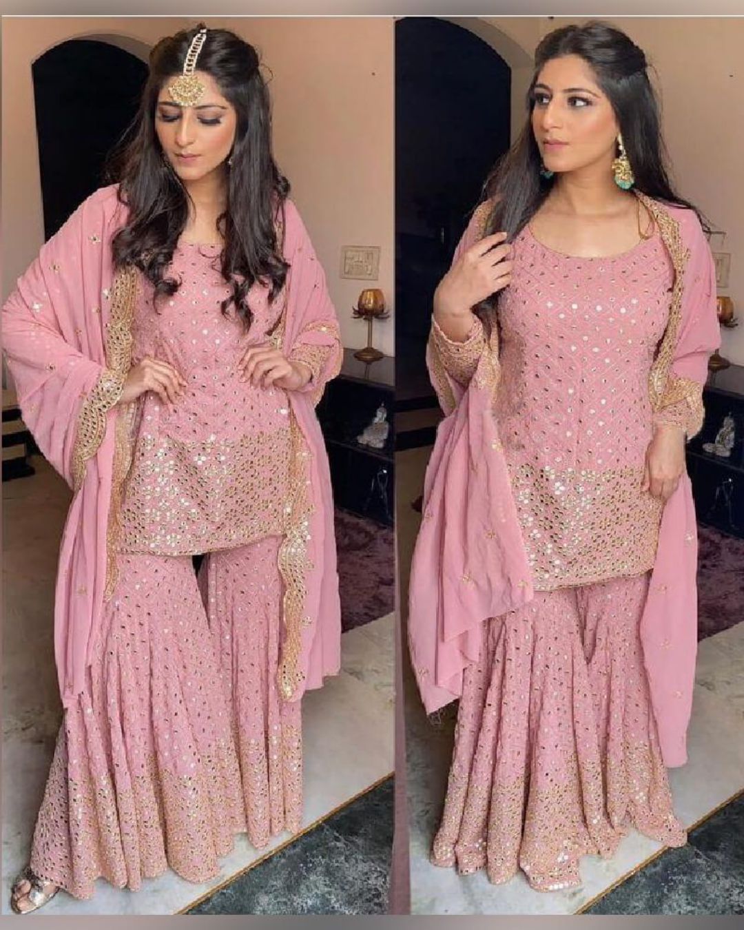 Pink Color Georgette Base Designer Sharara Suit