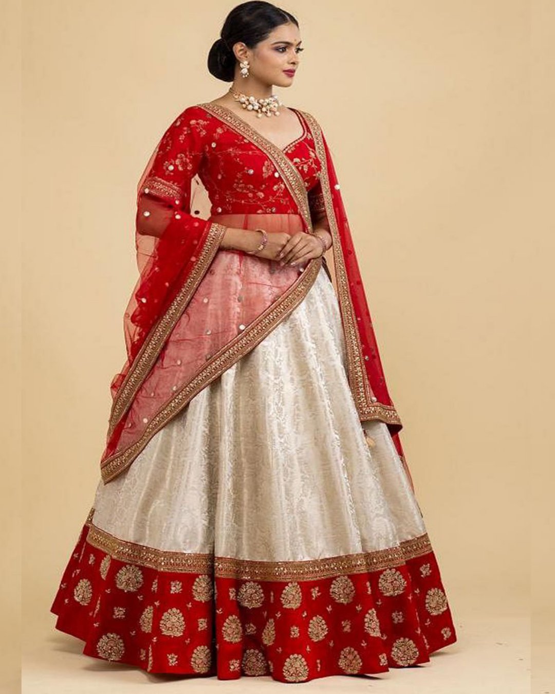 White Resham Print Art Silk Flared Lehenga Choli