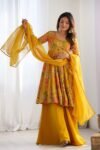 Yellow Silk Printed Palazzo Suit  3-Piece Set with Elegant Prints & Comfort Fit