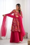 Rani Pink Roman Silk Printed Palazzo Suit  3-Piece Set with Elegant Prints & Comfort Fit