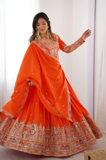 Orange Lehenga Choli  Timeless Elegance with Intricate Embroidery & Festive Flair