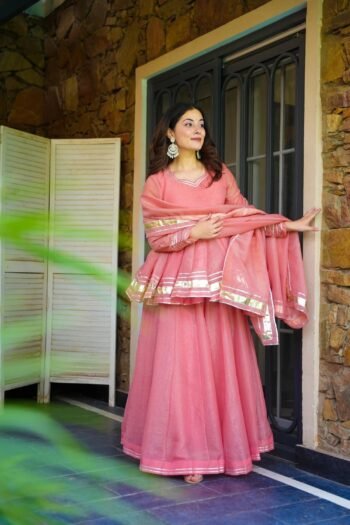 Pink Tissue Fabric Kurta Set  Elegant Shine with Comfortable Fit & Subtle Festive Charm