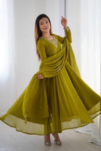 Mehndi Green Anarkali Suit Timeless Elegance with Flowing Silhouette & Graceful Charm