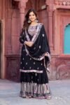 Black Sharara Suit  Elegant Ethnic Wear with Graceful Flair & Subtle Embroidery