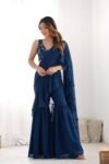 Tealblue Color Faux Georgette Fancy Sharara Saree