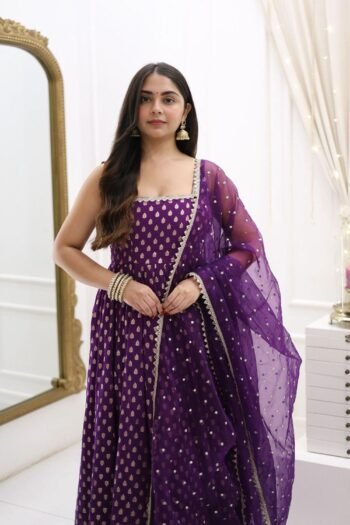 Panjwani Purple Suit Set Rich Ethnic Elegance with Graceful Detailing & Festive Appeal