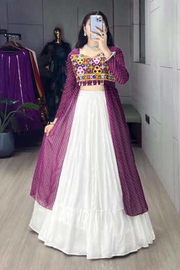 Wine Color Georgette Kurti With Rayon Lehenga