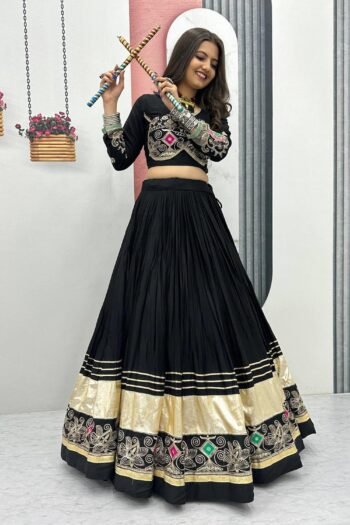 Black Navratri Cotton Lehenga Choli