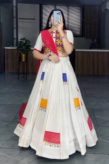 White Rayon Cotton Lehenga Choli  Elegant Comfort with Subtle Embroidery & Ethnic Charm