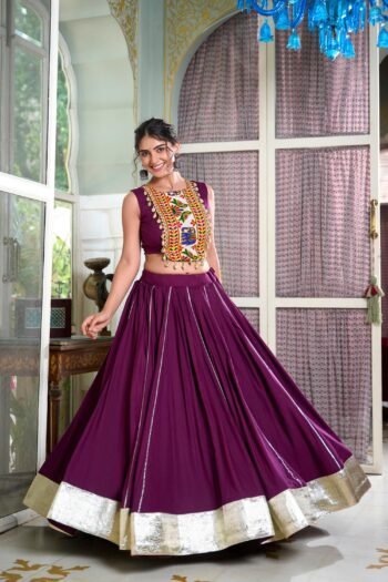 Wine Gamthi Work Lehenga Choli Traditional Gujarati Embroidery with Festive Flair