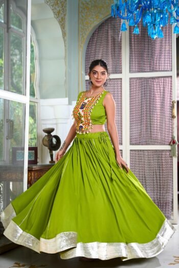 Parrot Gamthi Work Lehenga Choli Traditional Gujarati Embroidery with Festive Flair