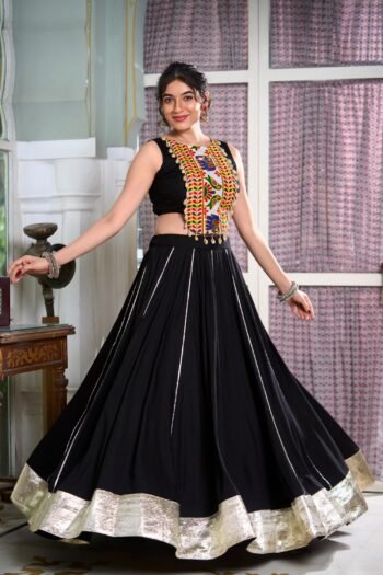 Black Gamthi Work Lehenga Choli Traditional Gujarati Embroidery with Festive Flair