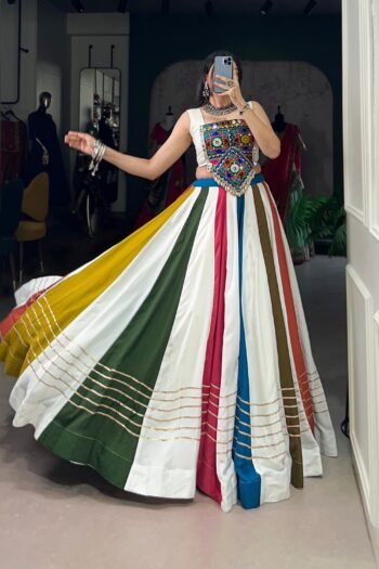 Colorful Navratri Lehenga Choli  Vibrant Mirror Work with Traditional Gujarati Charm