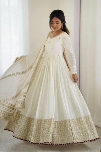 White Anarkali for Festival Elegant Ethnic Style with Graceful Flair & Festive Charm