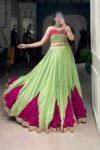 Designer Parrot Green & Magenta Mirror Work Lehenga Choli