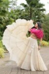White Color Kora Cotton Lehenga With Purple Choli