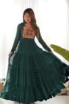 Green Leheriya Print Navratri Gown by DhingliMatching