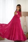 Pink Leheriya Print Navratri Gown by DhingliMatching