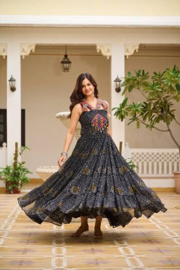 Black Bandhani Print Navratri Gown