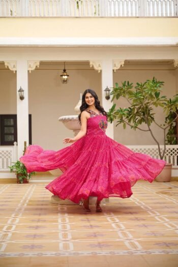 Pink Bandhani Print Navratri Gown