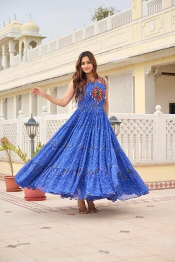 Blue Bandhani Print Navratri Gown