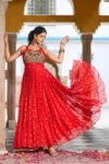 Red Navratri Gamthi Work Gown
