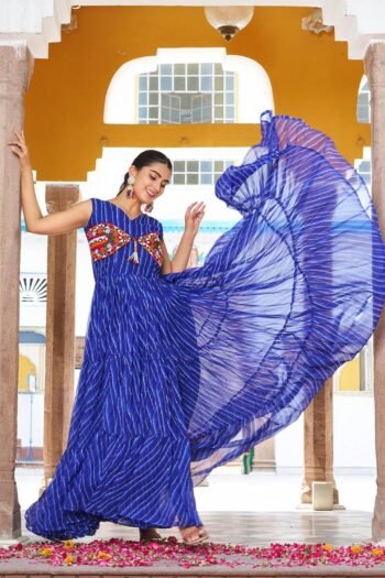 Blue Navratri Gamthi Work Gown