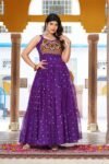 Purple Navratri Gamthi Work Gown