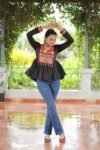 Black Roman Silk Gamthi Work Navaratri Kediya