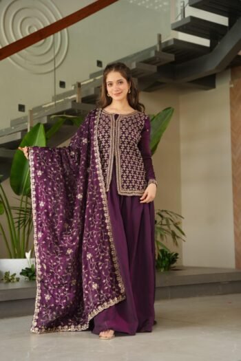 Rakhi Special Maroon Sharara Set Festive Elegance with Graceful Embroidery & Traditional Charm