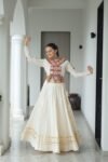 Cream Kora Cotton Kutchi Gamthi Work Lehenga Choli