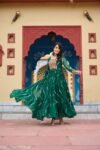 Green Color Georgette Laheriya Print Navratri Gown
