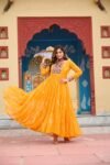 Yellow Color Georgette Laheriya Print Navratri Gown