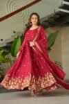 Red Color Chinnon Sequence Embroidered Gown