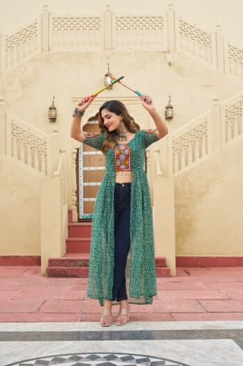 Green Color Georgette Bandhani Print Navratri Kurti